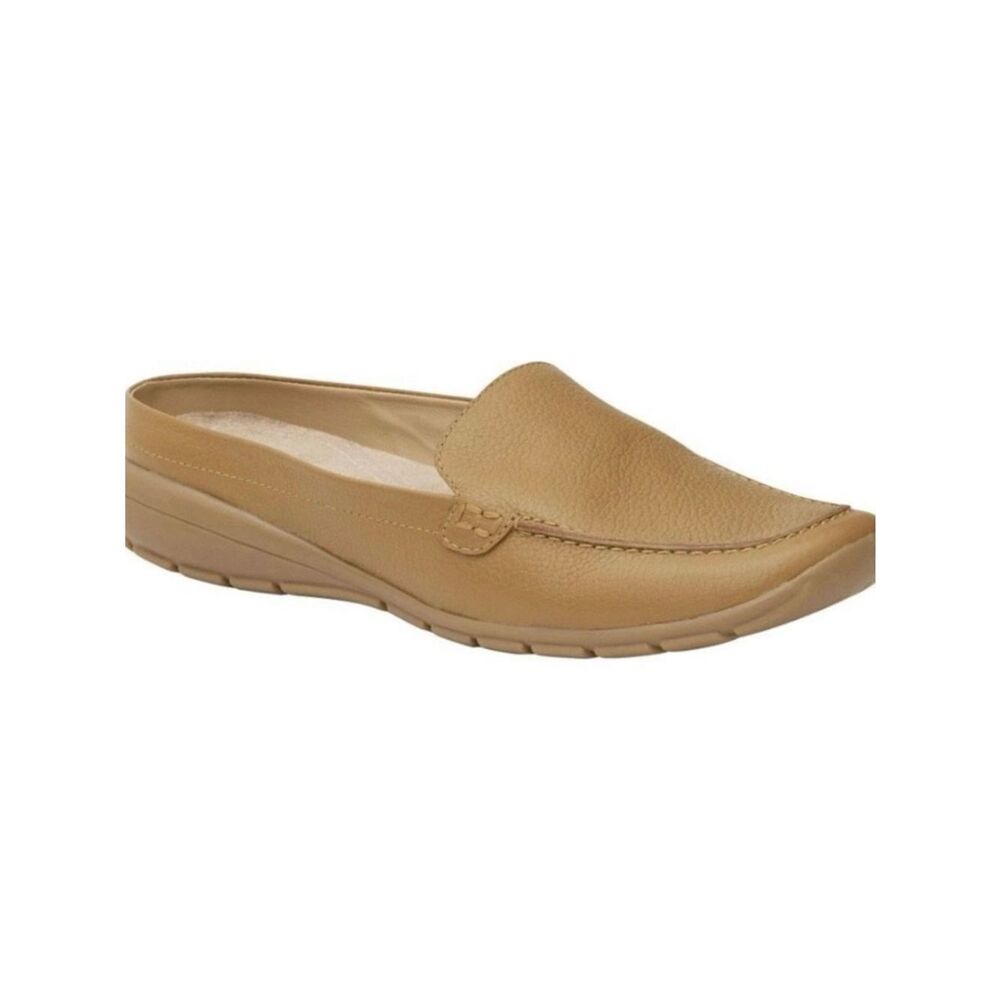 NWT Easy Spirit Tan 7.5 Aggie Casual Slip On Comfy Slip on Leather Mules Shoes